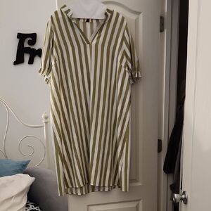 Chic Olive Striped Midi Dress